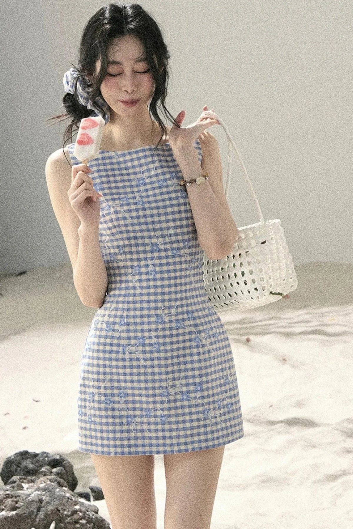Plaid Embroidery Summer Dress