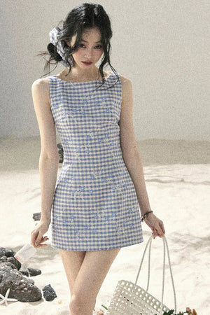 Plaid Embroidery Summer Dress