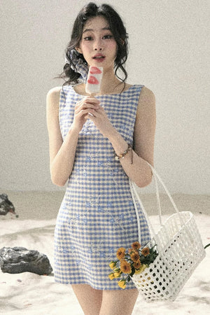 Plaid Embroidery Summer Dress