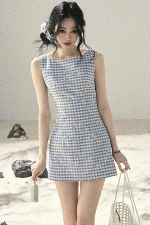 Plaid Embroidery Summer Dress