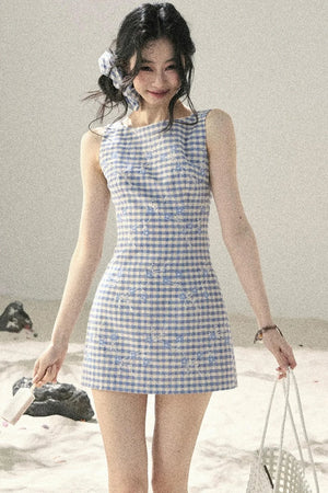Plaid Embroidery Summer Dress