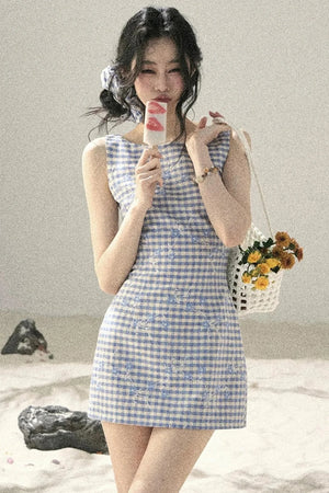 Plaid Embroidery Summer Dress