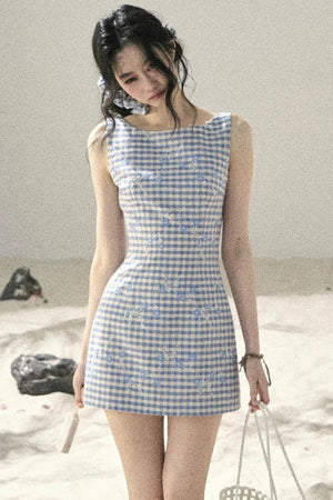 Plaid Embroidery Summer Dress