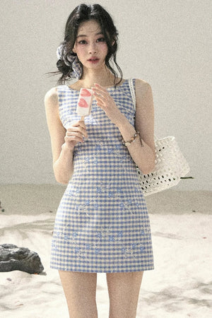 Plaid Embroidery Summer Dress