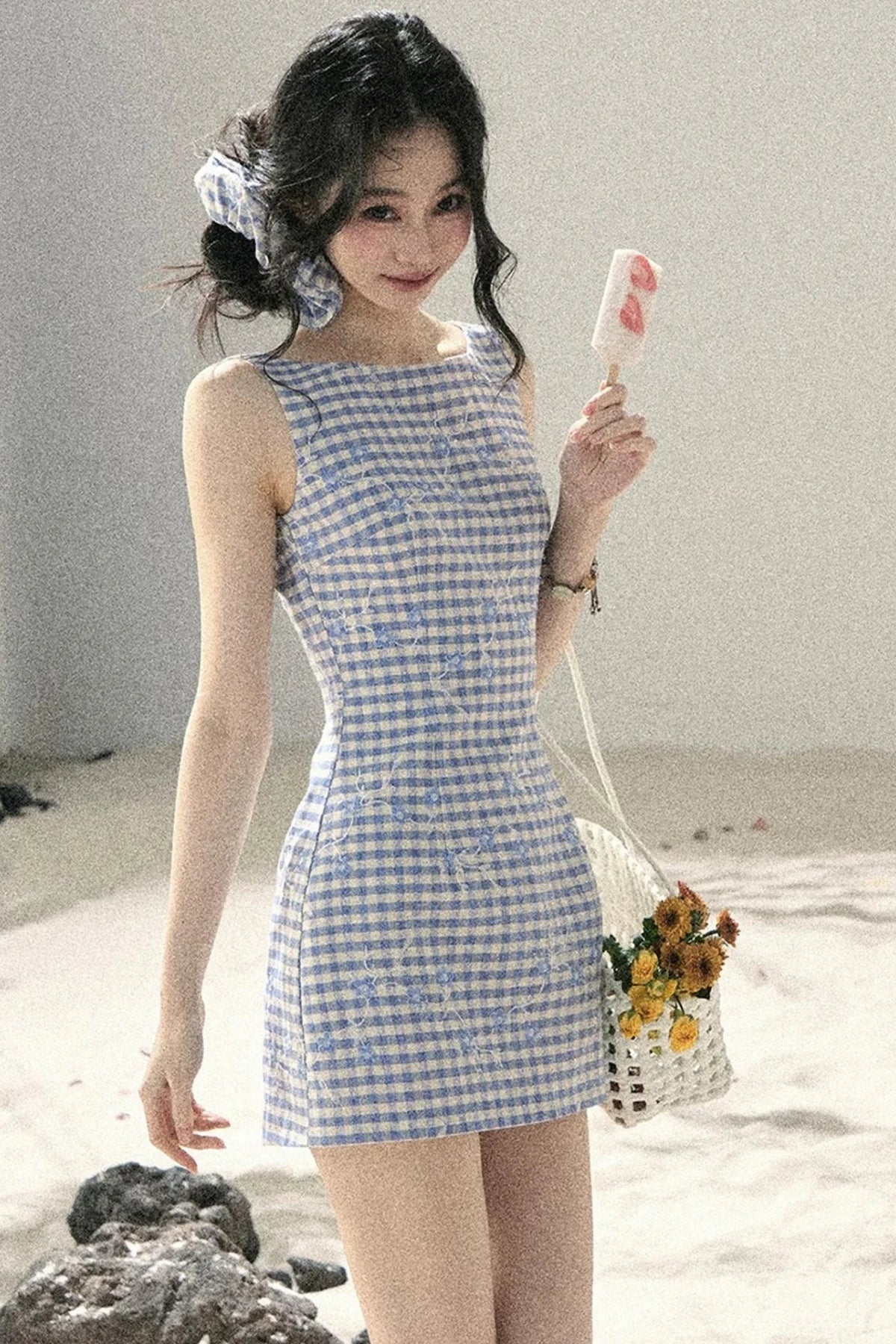 Plaid Embroidery Summer Dress