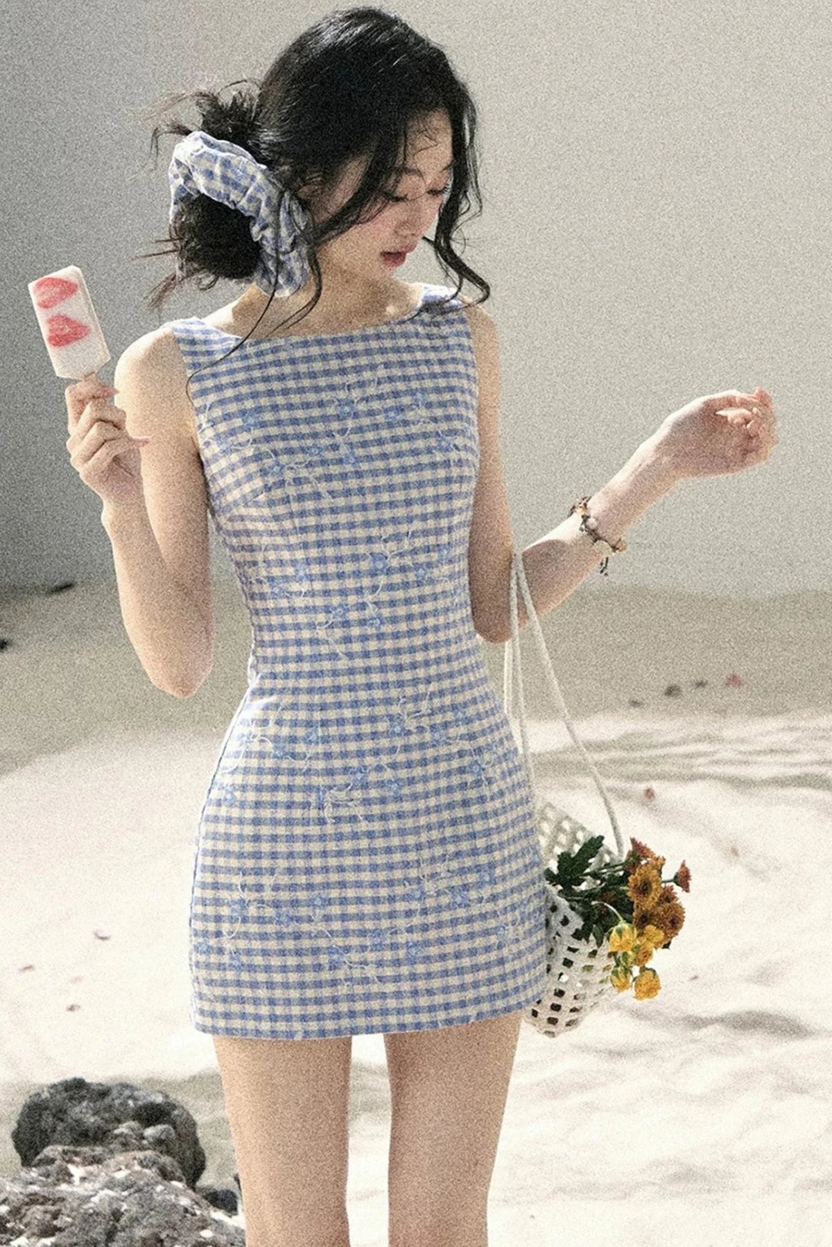 Plaid Embroidery Summer Dress