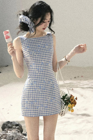 Plaid Embroidery Summer Dress