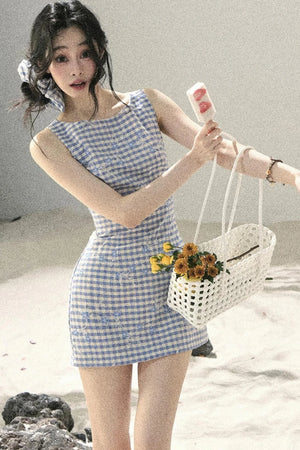 Plaid Embroidery Summer Dress