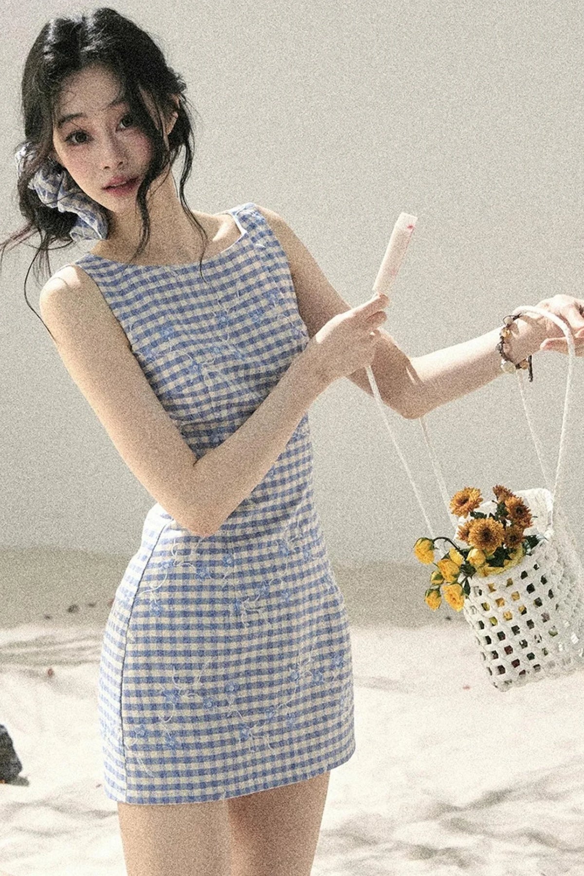 Plaid Embroidery Summer Dress