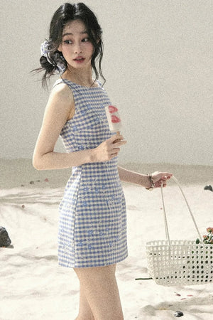 Plaid Embroidery Summer Dress