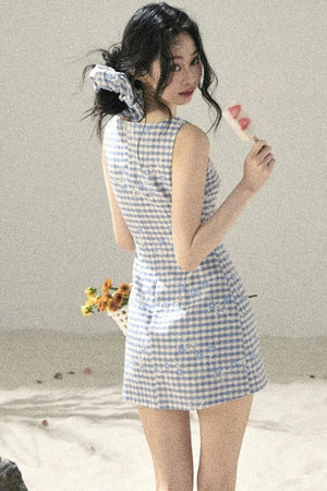Plaid Embroidery Summer Dress
