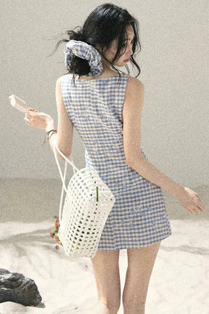 Plaid Embroidery Summer Dress