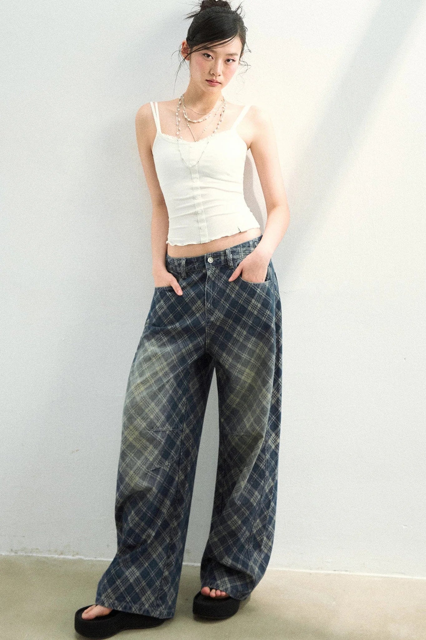 Plaid Gradient Denim Pants