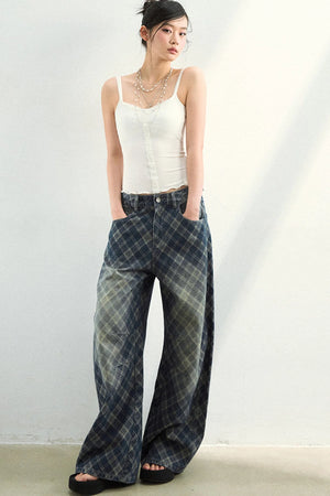 Plaid Gradient Denim Pants