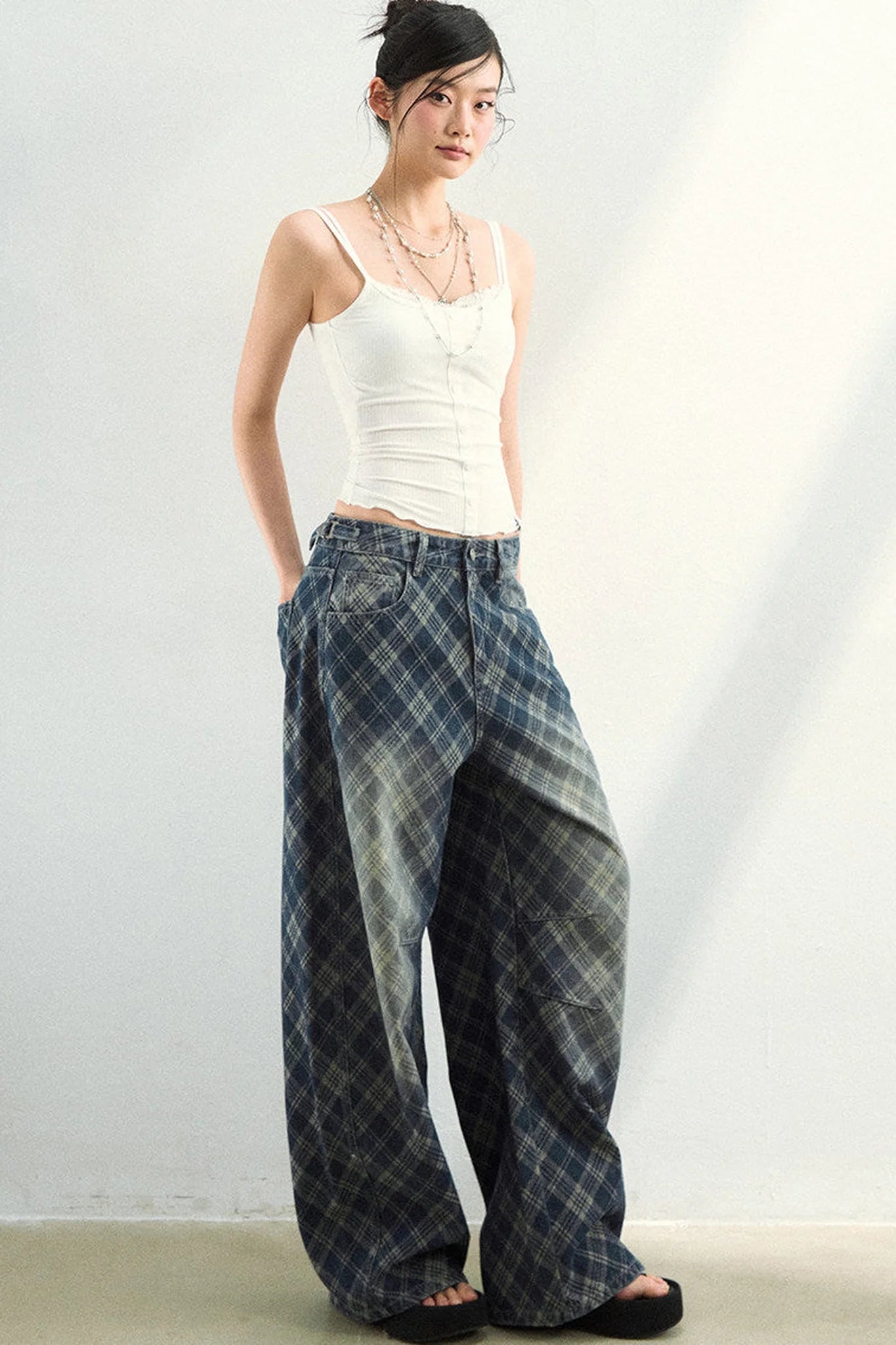 Plaid Gradient Denim Pants