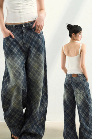 Plaid Gradient Denim Pants
