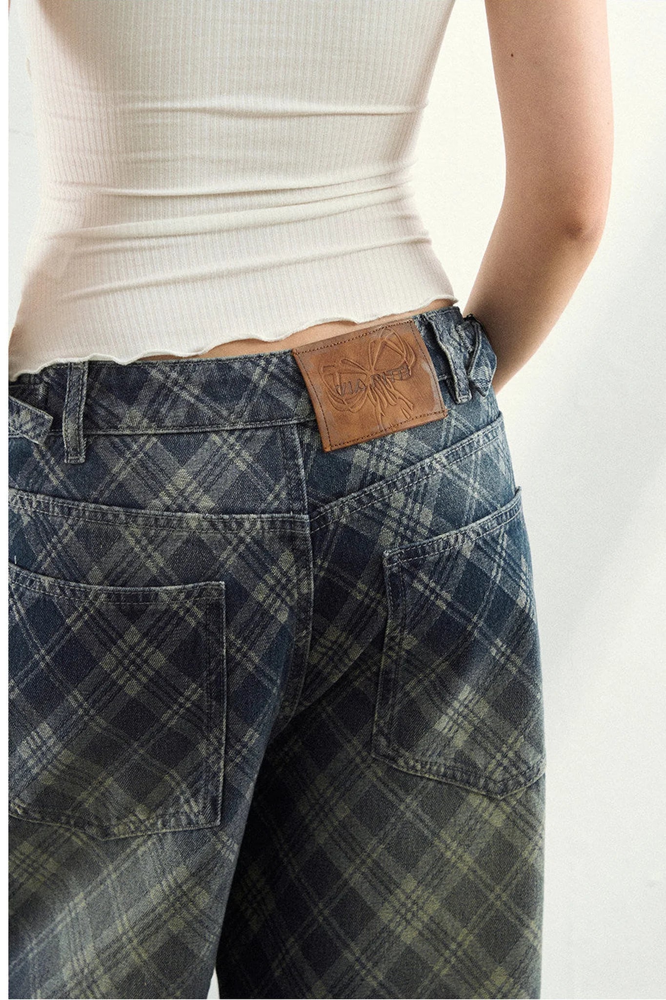 Plaid Gradient Denim Pants