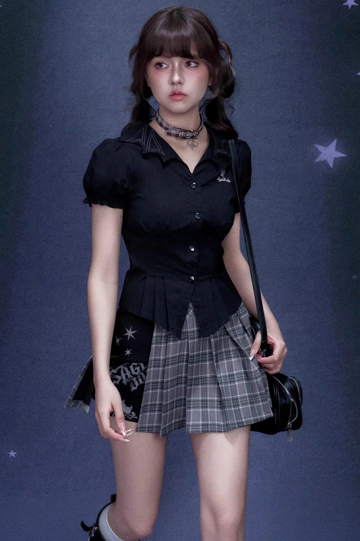 Plaid Graffiti Pleated Skirt Set-Up