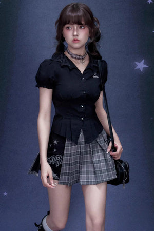 Plaid Graffiti Pleated Skirt Set-Up