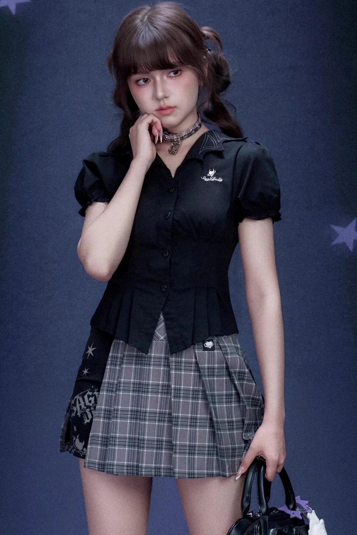 Plaid Graffiti Pleated Skirt Set-Up