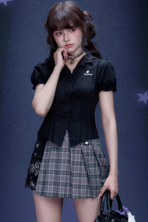 Plaid Graffiti Pleated Skirt Set-Up