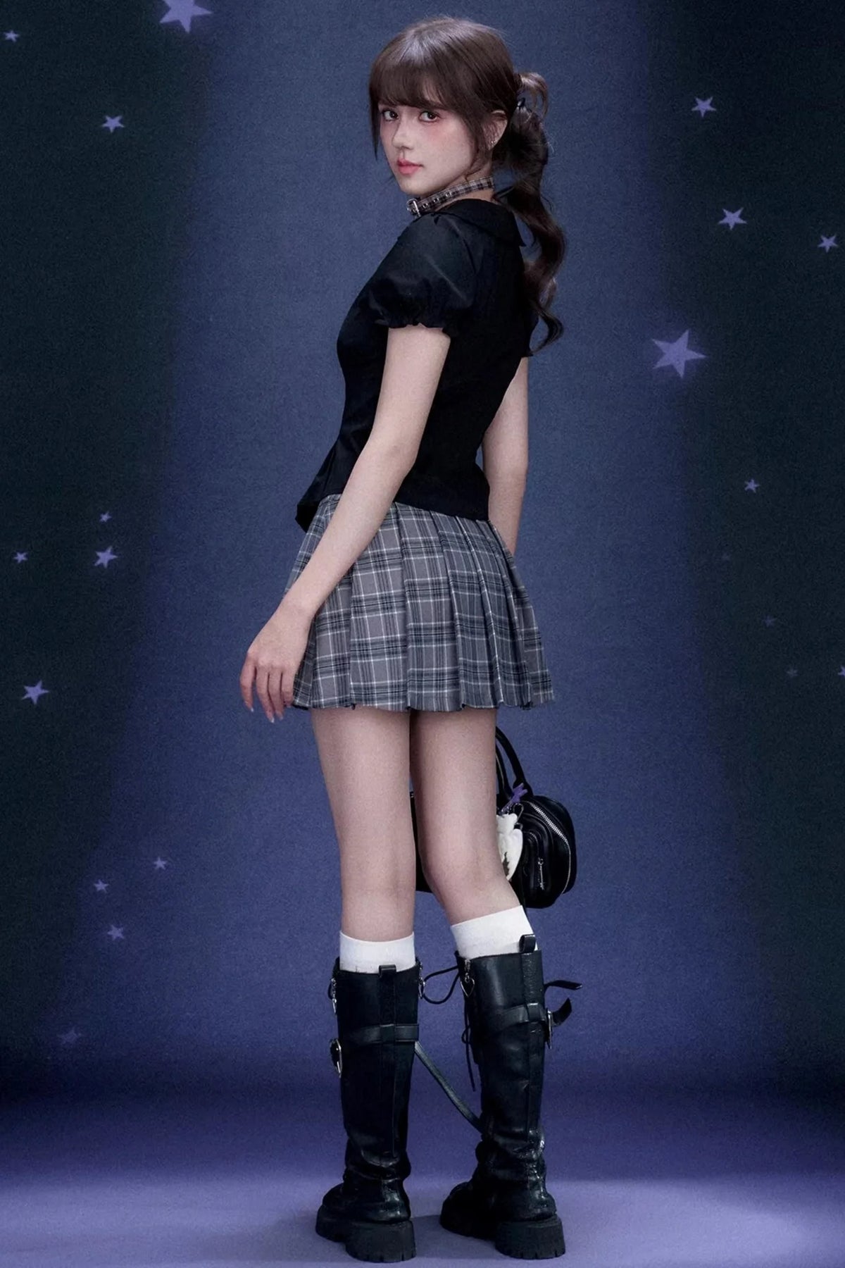 Plaid Graffiti Pleated Skirt Set-Up