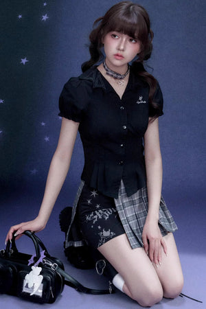 Plaid Graffiti Pleated Skirt Set-Up