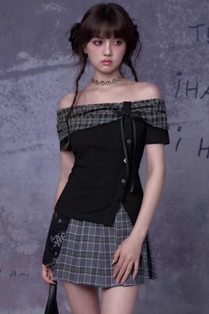 Plaid Graffiti Pleated Skirt Set-Up