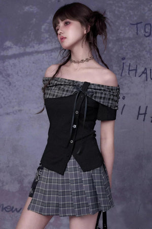Plaid Graffiti Pleated Skirt Set-Up
