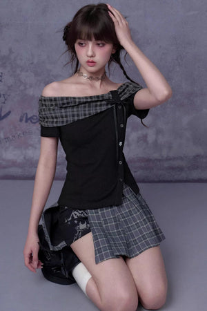 Plaid Graffiti Pleated Skirt Set-Up