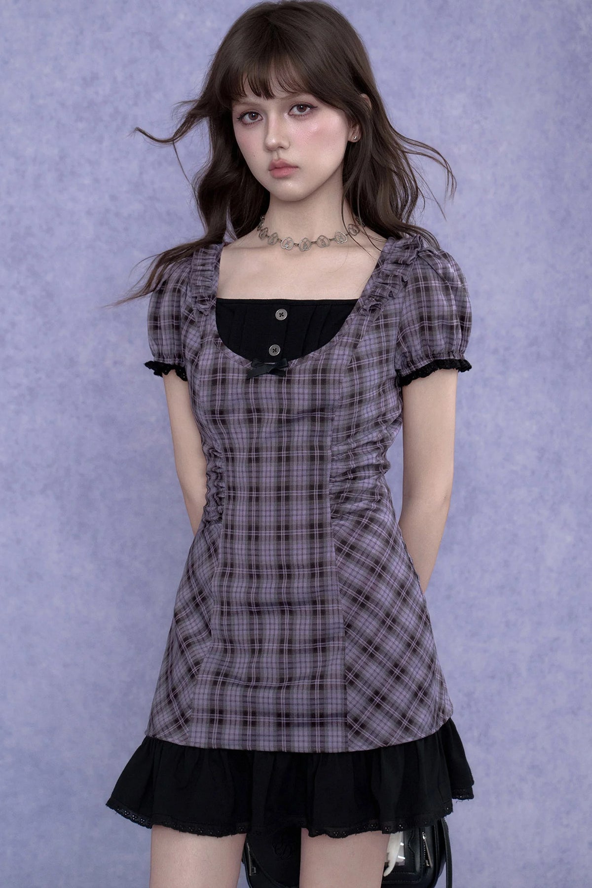 Plaid Halter Neck Fake Two-Piece Dress
