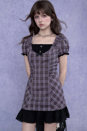 Plaid Halter Neck Fake Two-Piece Dress