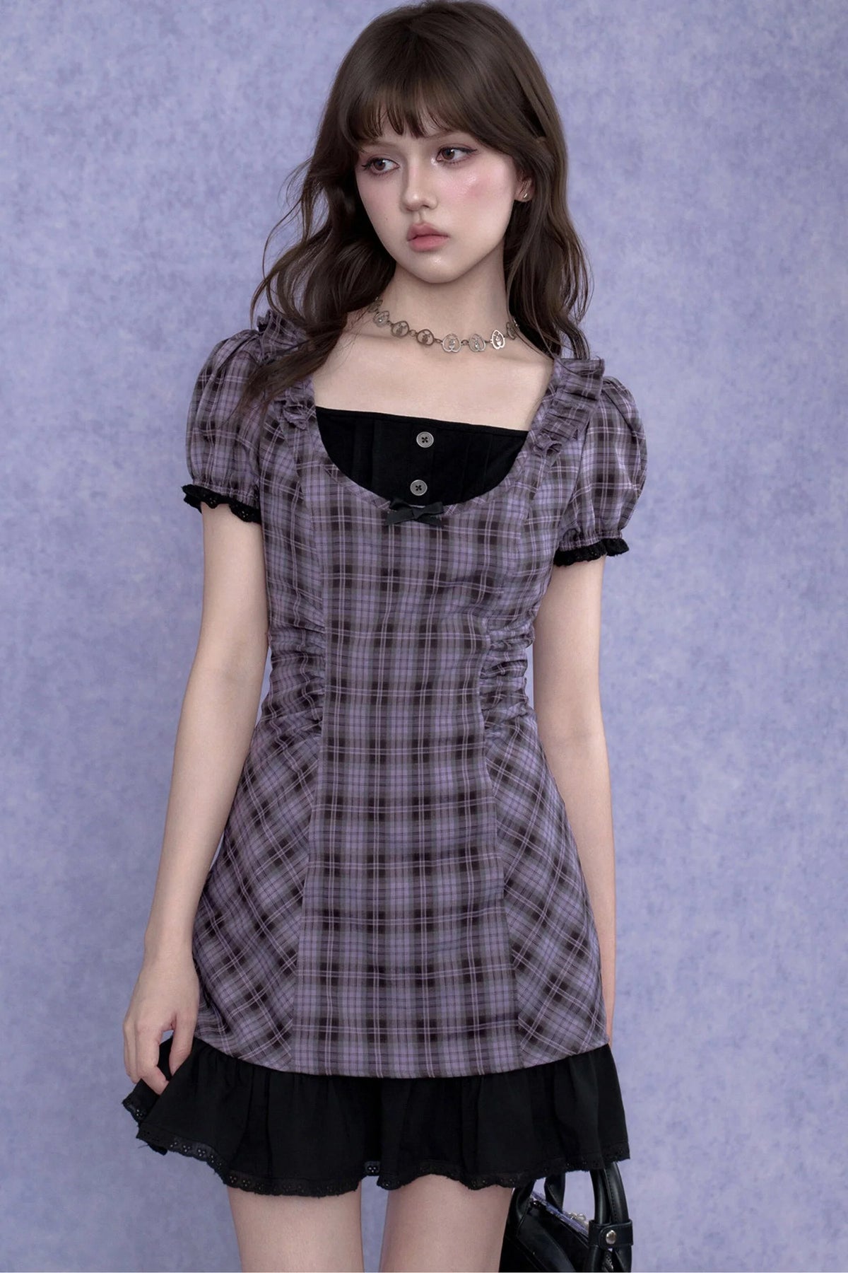Plaid Halter Neck Fake Two-Piece Dress