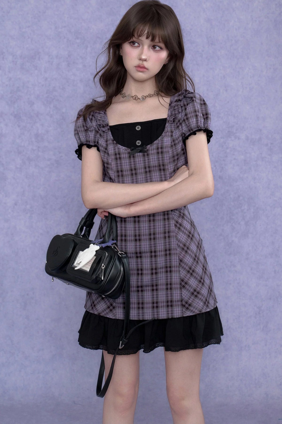 Plaid Halter Neck Fake Two-Piece Dress