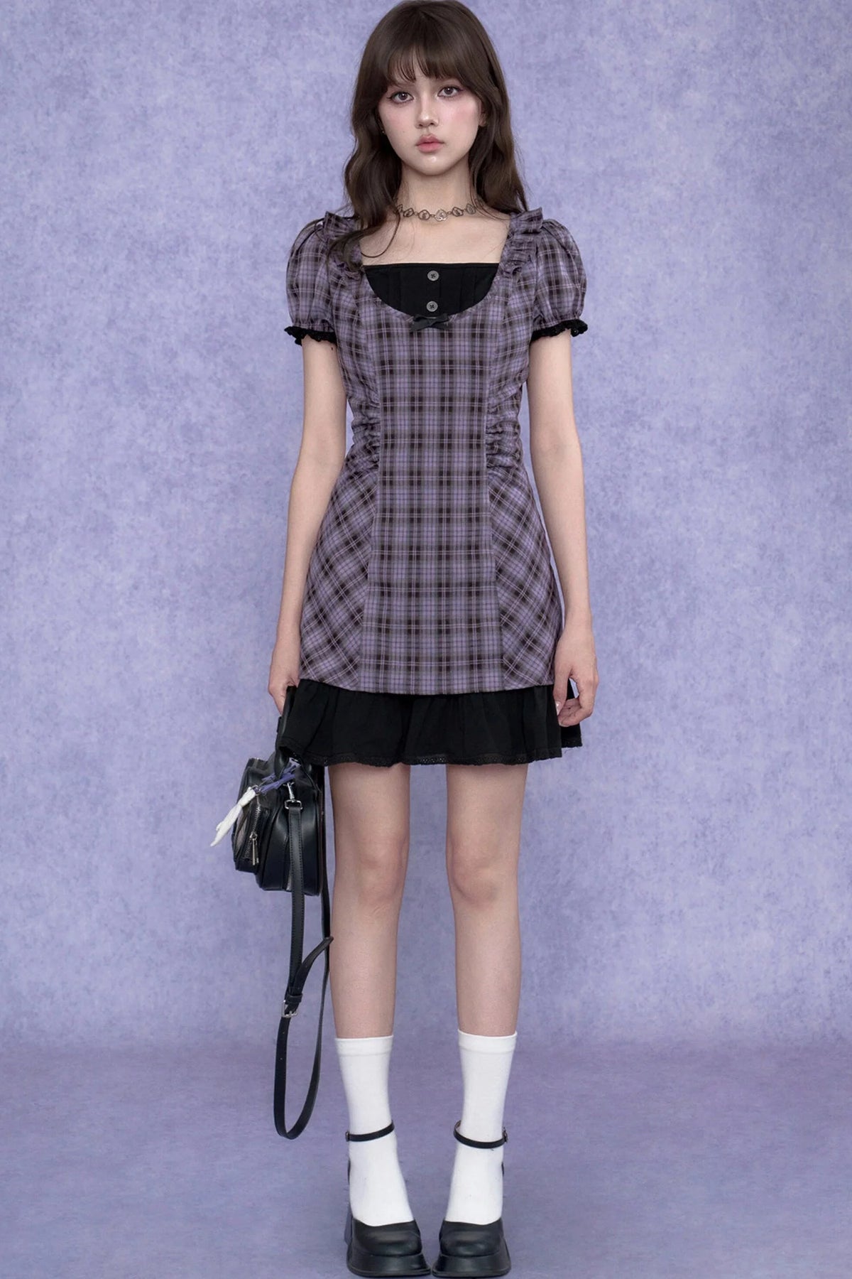Plaid Halter Neck Fake Two-Piece Dress