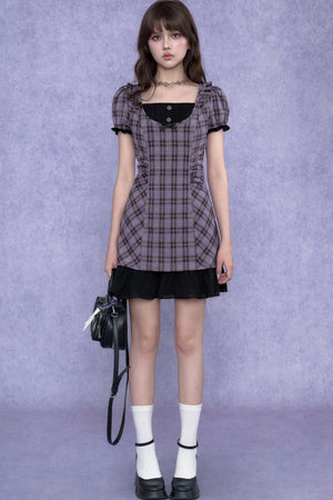 Plaid Halter Neck Fake Two-Piece Dress