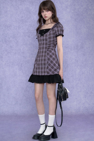 Plaid Halter Neck Fake Two-Piece Dress