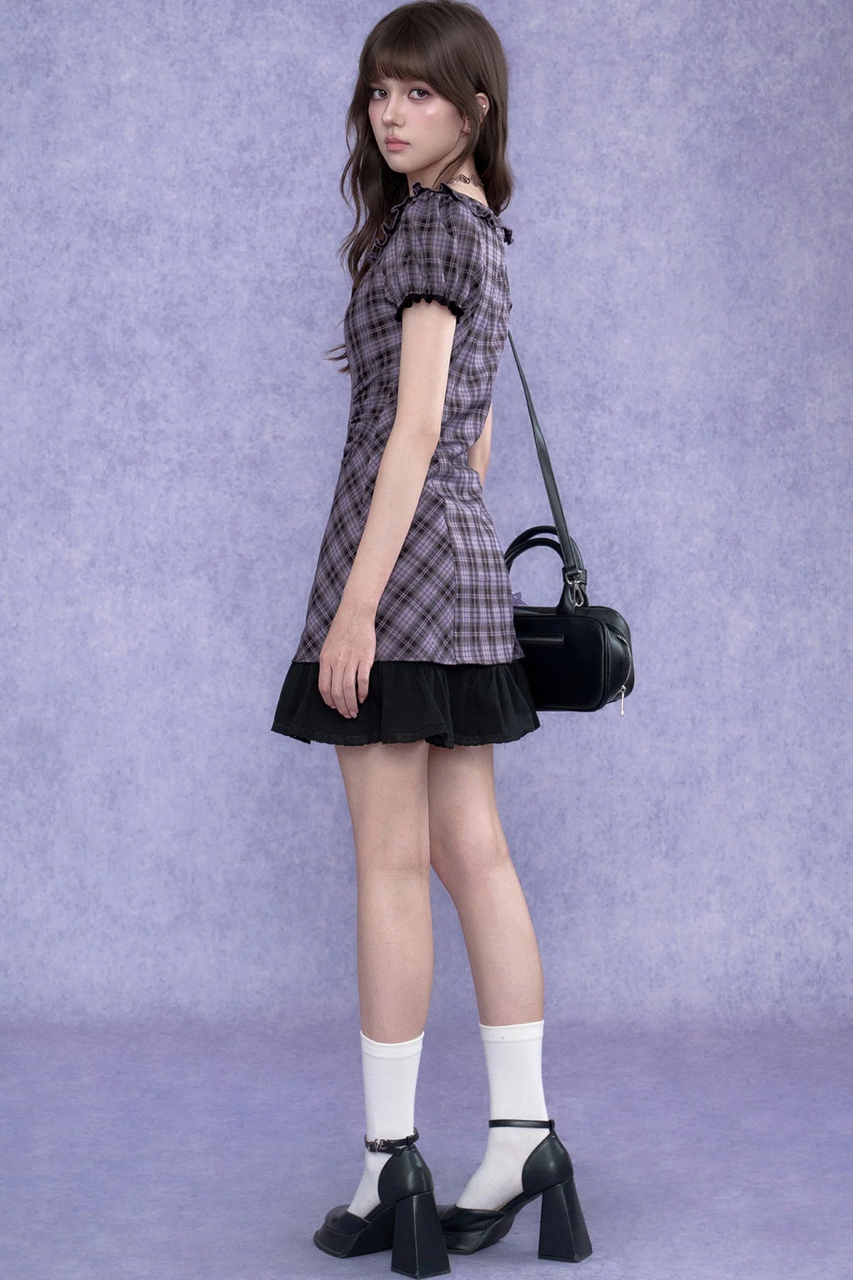 Plaid Halter Neck Fake Two-Piece Dress