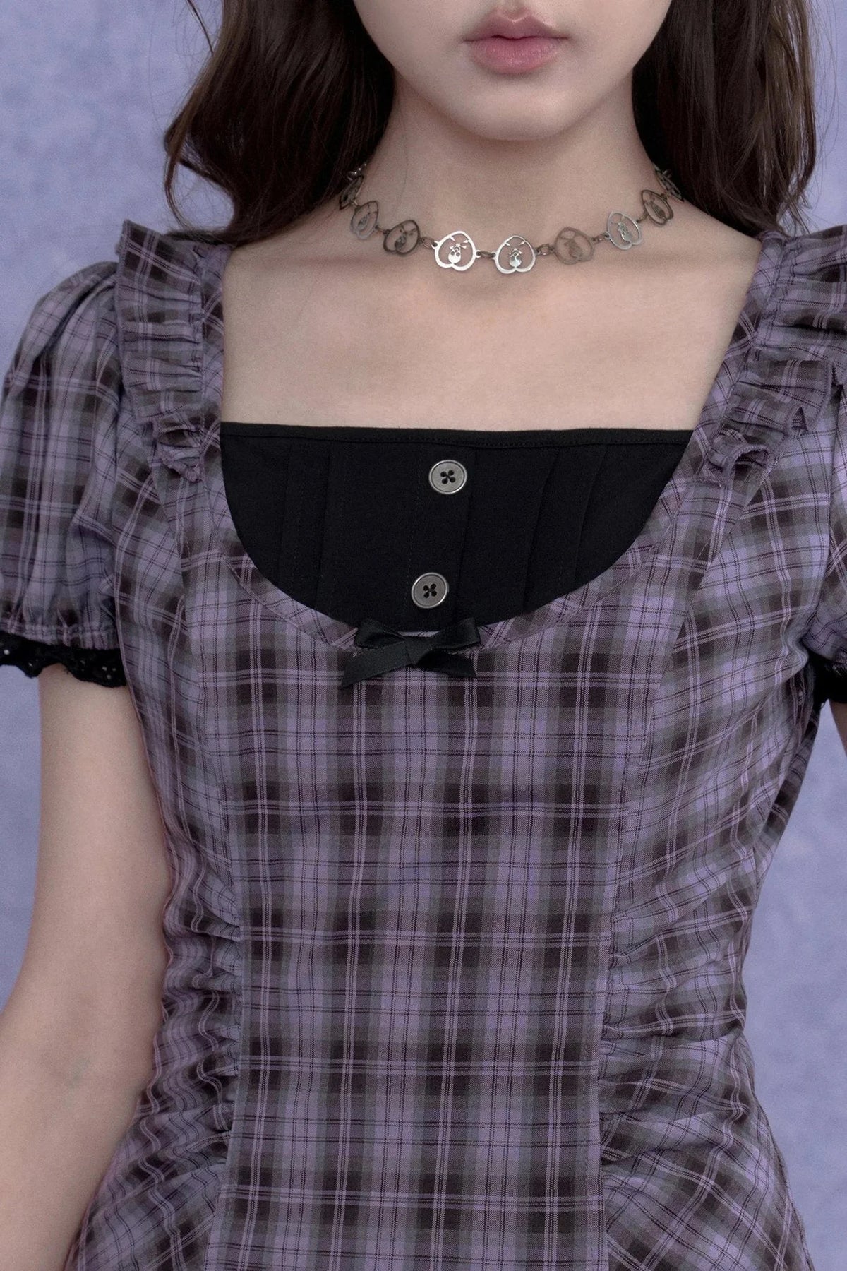 Plaid Halter Neck Fake Two-Piece Dress
