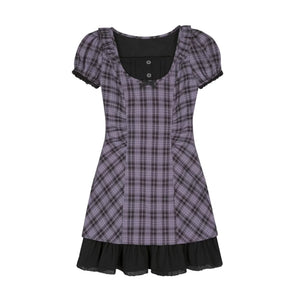Plaid Halter Neck Fake Two-Piece Dress