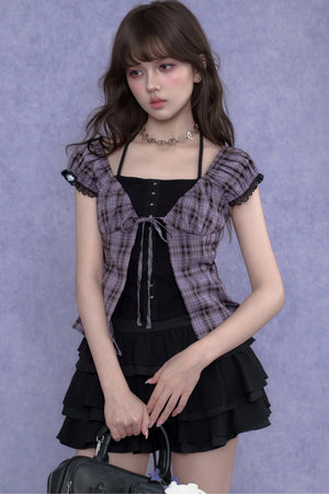 Plaid Halter Neck Top Set-Up