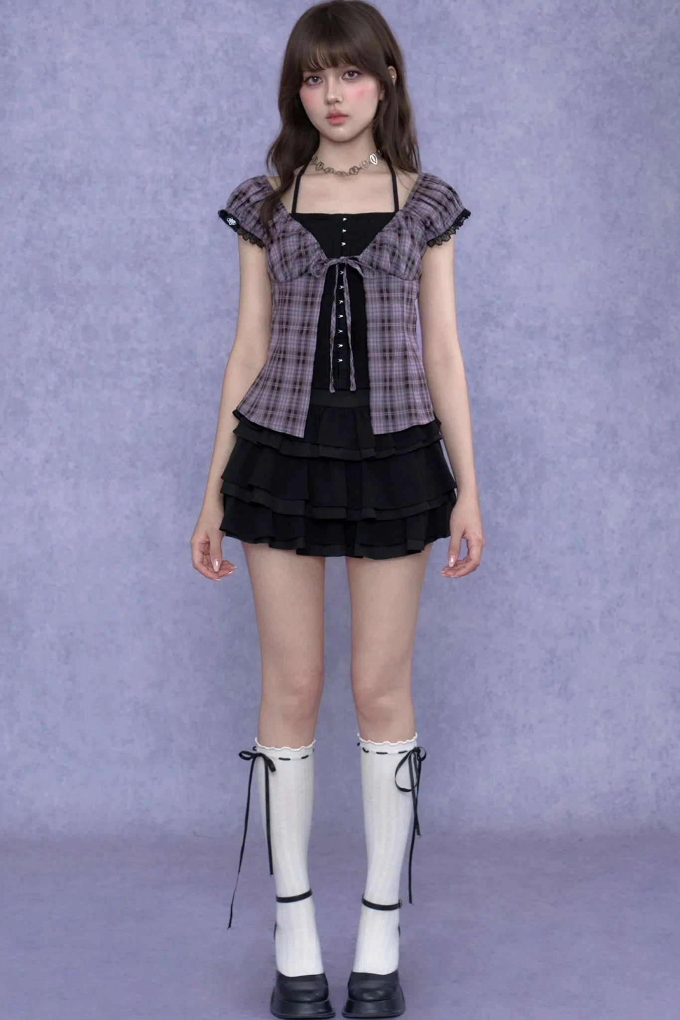 Plaid Halter Neck Top Set-Up