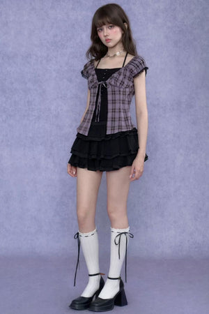 Plaid Halter Neck Top Set-Up