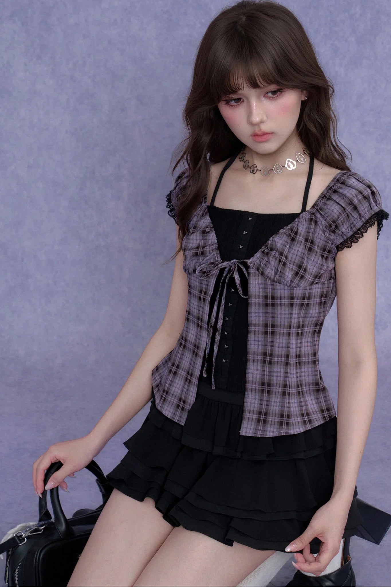 Plaid Halter Neck Top Set-Up