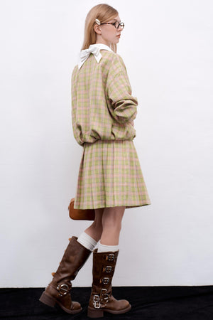 Plaid Irregular Pleated Skirt