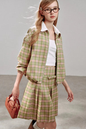 Plaid Irregular Pleated Skirt