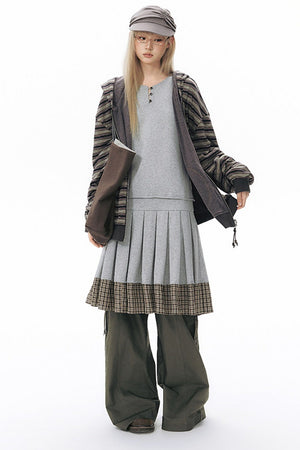 Plaid Knit Pleated Dress