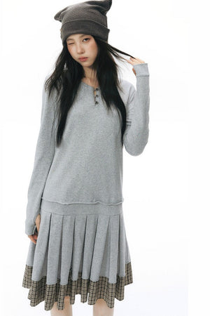 Plaid Knit Pleated Dress