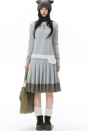Plaid Knit Pleated Dress