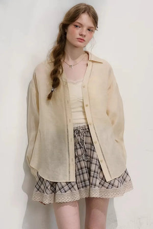 Plaid Lace Pleated Skirt